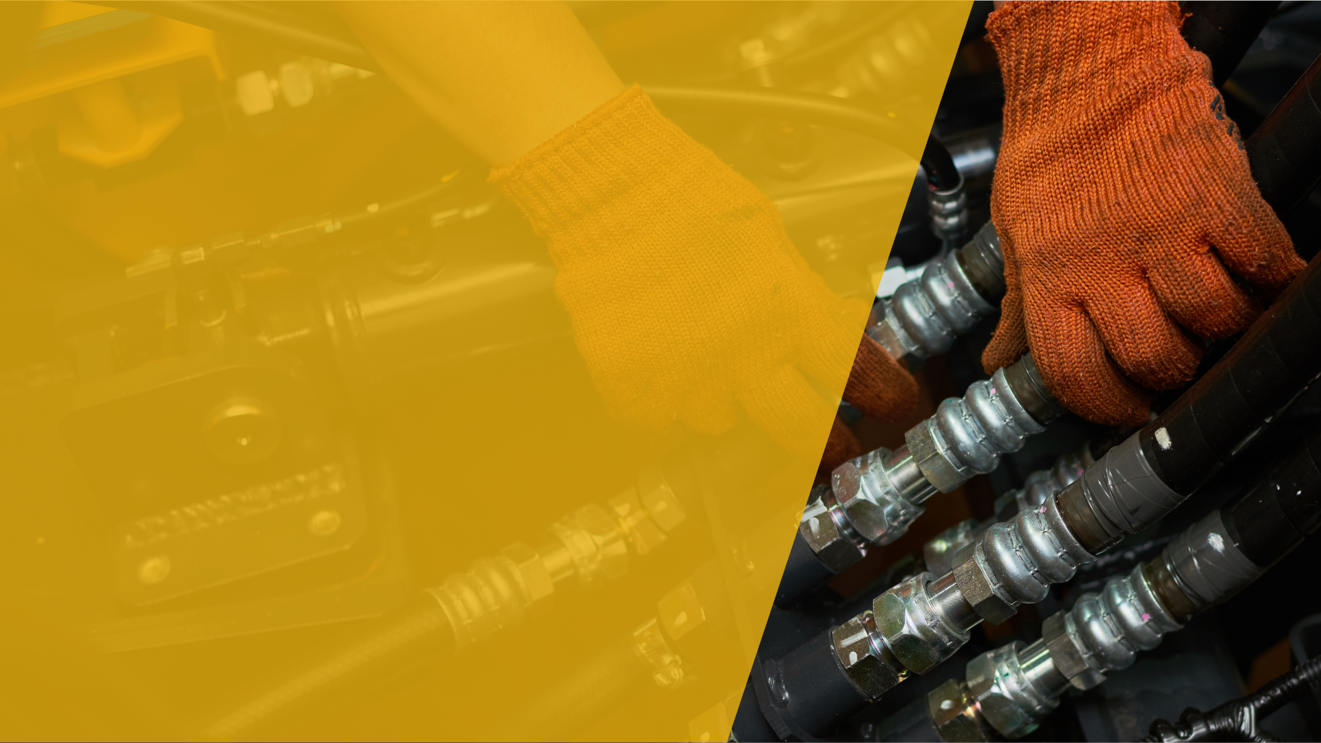 On-Site Hydraulics Close-up of Technician working on Hydraulic Hose Fittings
